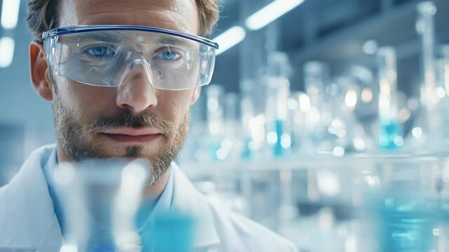 Focused scientist conducting laboratory experiment with precision in modern lab