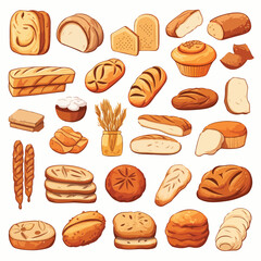 Variety of Delicious Breads Vector Illustration for Culinary Designs
