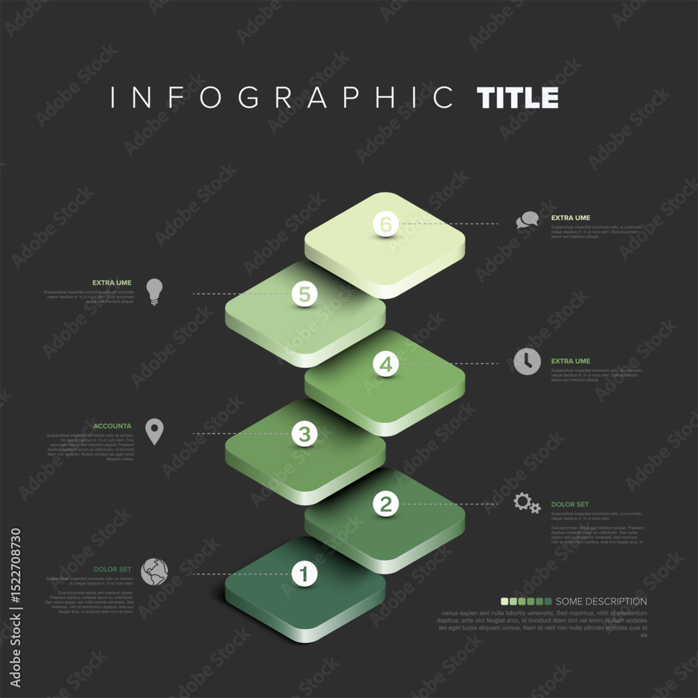 Poster a modern infographic template presents a step-by-step process with six numbered steps. this versatil