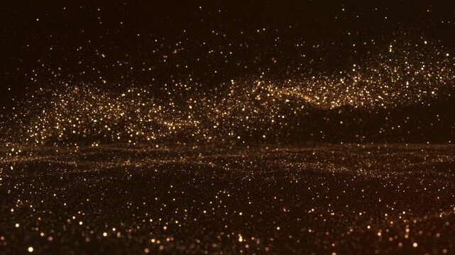 Shimmering light particle Futuristic Glitter Snow Swirl background. featuring golden particles screen paired dynamic lines dots modern screensaver design birthdays holidays. luxury dark copy space 3D
