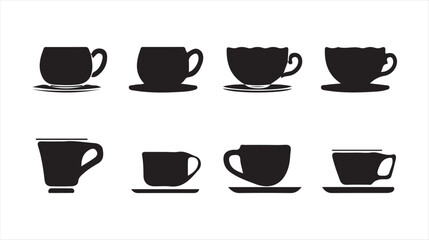 Hot Beverage Cup Icon Set – Black and White Vector Illustrations of Coffee and Tea Cups. Victor illustration eps 10