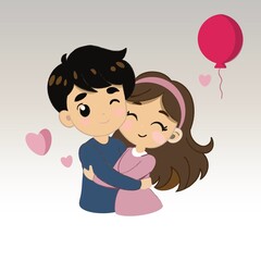 This adorable flat-style illustration features a smiling couple, the lovers cartoon each holding a half of a heart puzzle piece the lovers cartoon emotional connection and the lovers cartoon  a soft 