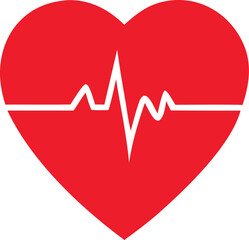 Red heart with white heartbeat line graphic design element