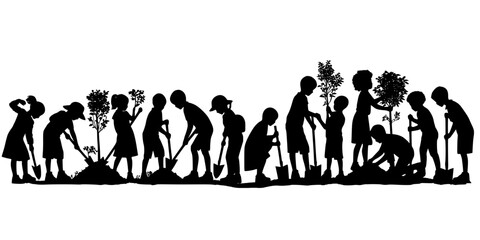 Obraz premium Growing Together: Children Embracing Green Life, Growing Together: Children Embracing Green Life
