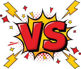 vs comic-style bold lettering with lightning bolts and abstract fire elements