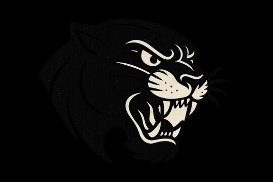 Black panther logo with sleek, stylized panther silhouette in bold black. Silhouette features striking, sharp lines and defined features isolated on transparent background.