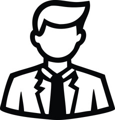 Simple black and white icon of a man in a suit and tie