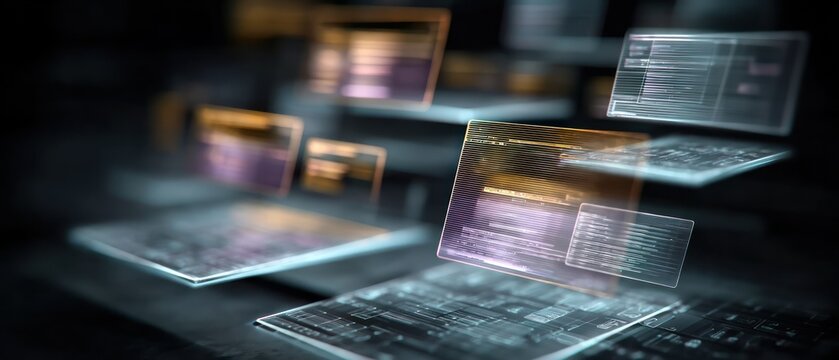 Floating computer screens with code