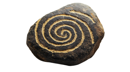Ancient spiral petroglyph rock Transparent background, PNG file