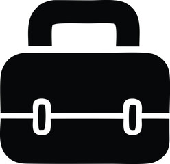 Simple black and white icon of a closed briefcase or toolbox