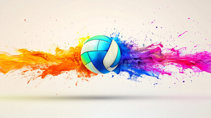 Volleyball with a colorful ink splash isolated on white background