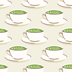 Green matcha seamless pattern.Matcha latte healthy drink. Herbal organic food. Japanese tea culture. Asian culture