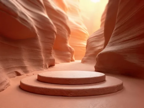 Minimal Terracotta Platform Surrounded by Smooth Rock Faces