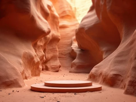 Terracotta Podium in Narrow Canyon with Soft Overhead Light