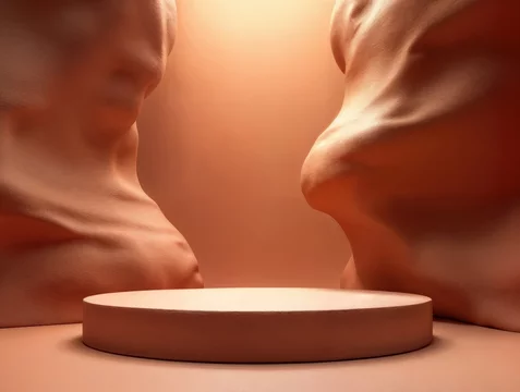 Warm Earth Tone Display Stand Between Canyon Walls
