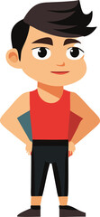 Cartoon illustration of a confident young male athlete in red tank top and black pants