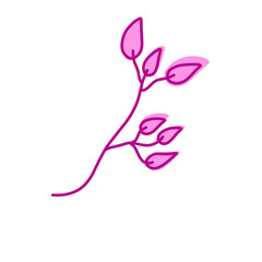 Delicate pink floral sprig illustration against a stark black backdrop