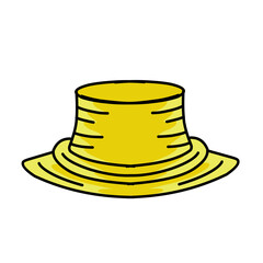 Stylized yellow hat illustration with simple black outline against dark backdrop