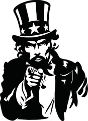 Illustration of Uncle Sam Head Mascot Icon Wearing a Hat with United States Stars and Stripes