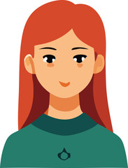 Illustration of a young woman with long red hair wearing a teal sweater