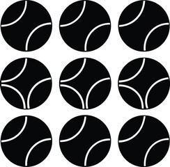 Nine black and white tennis ball icons arranged in a three by three grid pattern