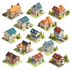 Modern Isometric Residences and Buildings Vector Illustration for Real Estate Marketing
