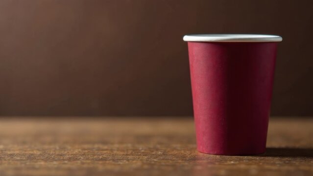 burgundy paper cup for hot drinks on a brown background