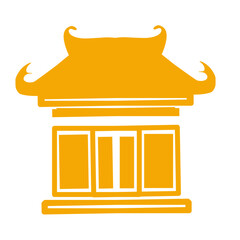 Golden minimalist icon of Southeast Asian temple architecture on black background