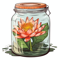 Exquisite Lotus Flower Blossoms in Antique Jar Vintage Style Vector Illustration