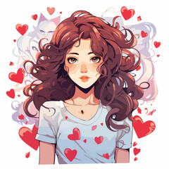 Romantic anime woman cartoon vector illustration for love-themed designs