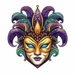 Mardi Gras Joker Mask Vector Icon for Festive Celebrations and Masquerade Parties