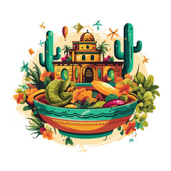 Authentic Mexican Food Design Illustration Showcasing Mexico's Culture, Culinary Delights, and Tourist Attractions