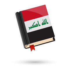 The book is covered in the flag of the Iraq. Vector illustration of 3D language book on white background.