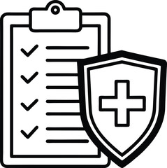 Medical checklist protected by shield icon healthcare safety and compliance