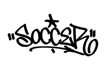Graffiti tag “Soccer” in bold black, crafted in clean vector style with urban street vibes. Perfect for sports-themed artworks blending football energy, youth culture, and graffiti expression. © dirtyfellas