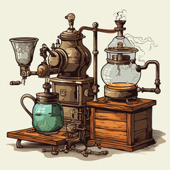 Vintage Coffee Maker Vector Illustration for Retro Kitchen Designs