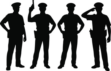 Silhouettes of police officers in various poses