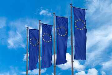 European Union – Image of 4 Vertical EU Flags Displayed in a Row