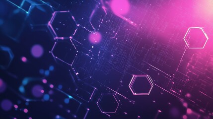 Obraz premium Futuristic AI Chip Security Protection: High-Tech Digital Art with Blue Circuit and Glowing Lines on Blue-Purple Gradient Background