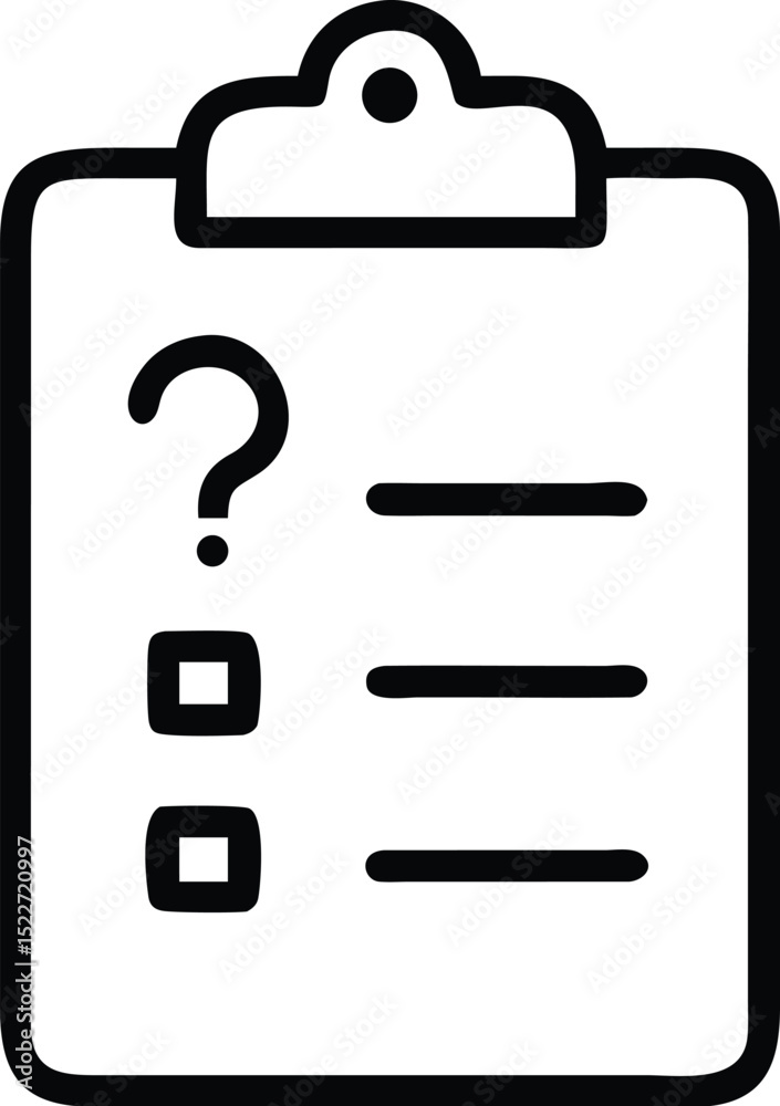 Poster checklist clipboard with question mark and check boxes icon for task management and survey design