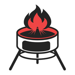 vector illustration of a burning stove with fire