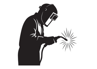 welding logo vector silhouette design, welder logo icon silhouette, vector silhouettes of workers welding metal, fabrication work vector silhouette logo design on white background