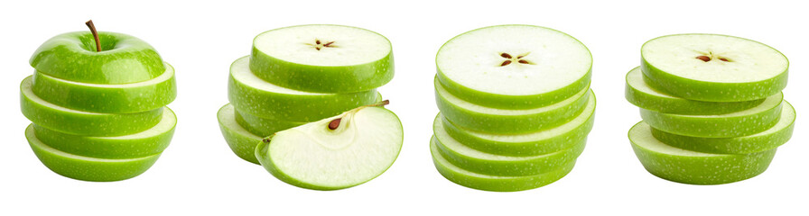 Sliced Green Apple, food concept PNG set Transparent background