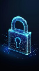 Futuristic AI Chip Security Protection: High-Tech Digital Art with Blue Circuit and Glowing Lines on Blue-Purple Gradient Background