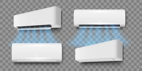 Set of air conditioner , electronic modern appliance for controlling temperature climate in room