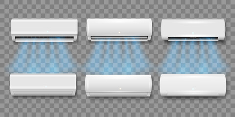 Set of white air conditioner , electronic modern appliance