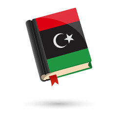 The book is covered in the flag of the Libya. Vector illustration of 3D language book on white background.