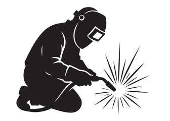 welding logo vector silhouette design, welder logo icon silhouette, vector silhouettes of workers welding metal, fabrication work vector silhouette logo design on white background