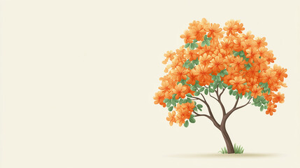 A vibrant orange azalea tree blossoms against a pale background.