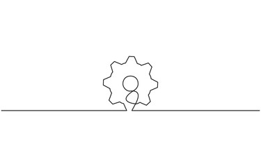 Setting icon continuous one line drawing vector illustration, One line drawing background. Single line gear icon. Vector illustration.
